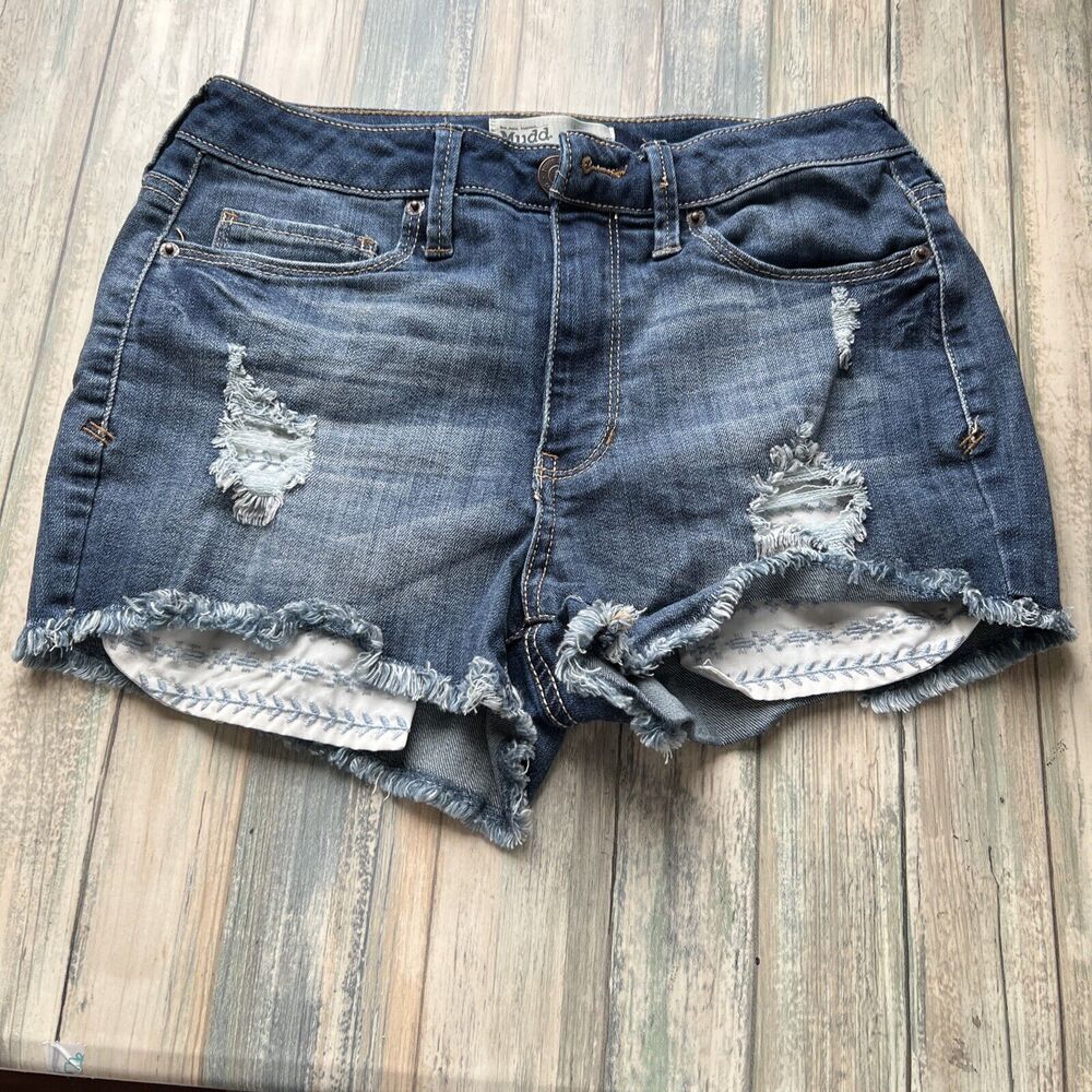 Mudd Junior Womens Shorts Size 5 Stretch Denim Jean Mid Rise Distressed Blue